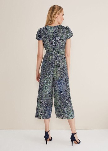 Phase Eight Leora Wrap Printed Plisse Jumpsuit Navy/Multicolor Canada | EIPRJV-417